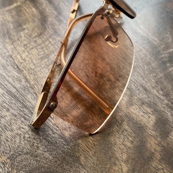 Women’s retro Polaroid UV400 rimless sunglasses Gold tan rectangular lightweight - Picture 7 of 9